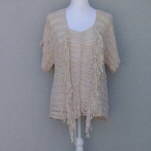 Unbranded Boho Chic Sweater Cream Fringed Hippie 60's Style